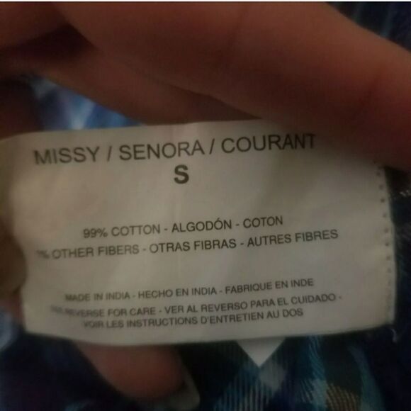 Erika Blue and Silver Plaid Button Up Cotton Flannel Women's Size Small - Picture 3 of 7